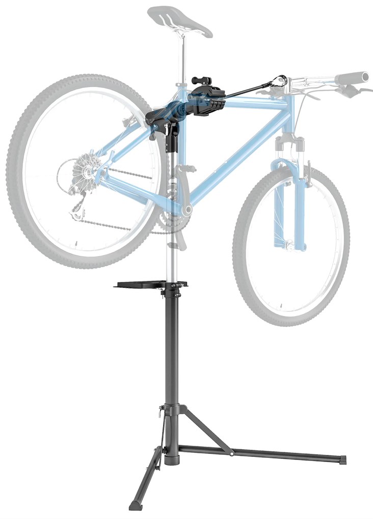 HOMCOM Suporte para Reparação de Bicicleta Dobrável com Bandeja Magnética Altura Ajustável 107-160 cm e Giratório 360º Preto