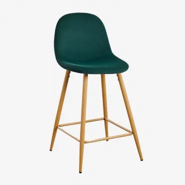 Pacote De 4 Bancos Altos Em Veludo Glamm Madeira Natural & Verde Selva & ↑65 Cm - Sklum