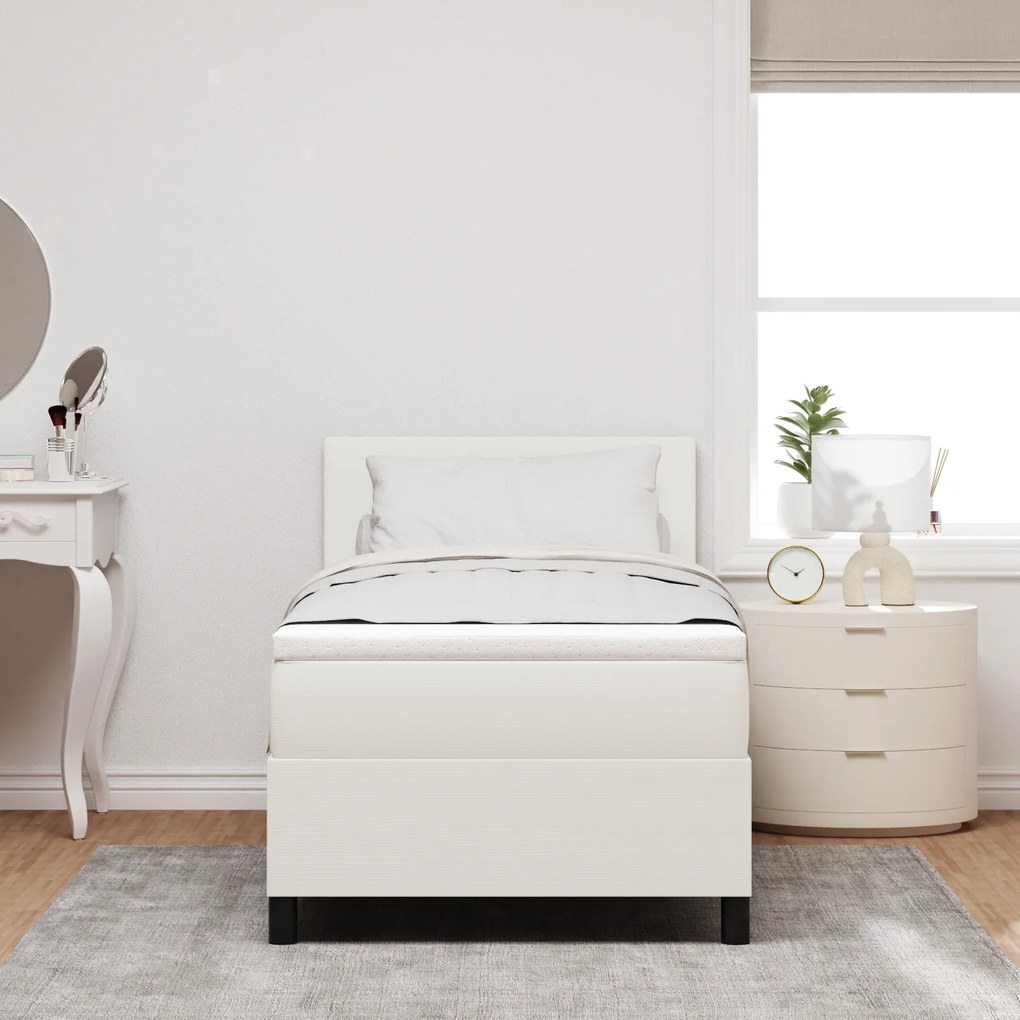 Cama Box com Colchão Creme 80x200 cm Tecido de Veludo Cotelê