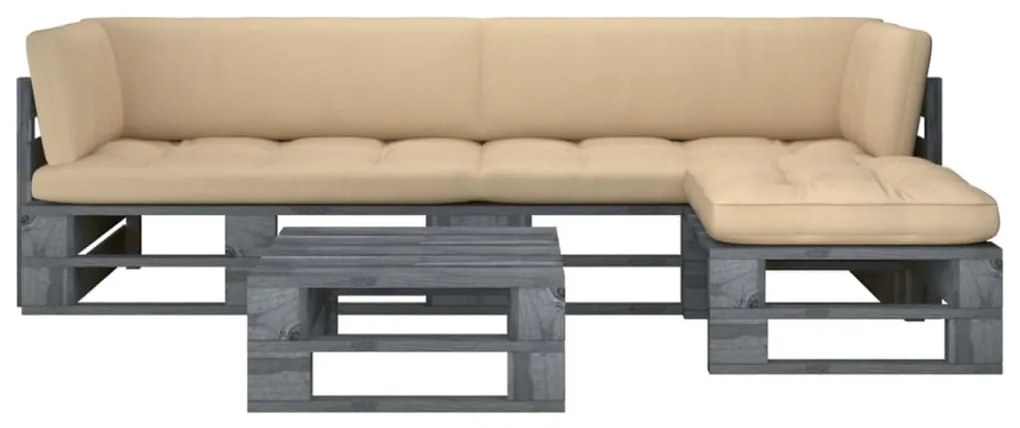 vidaXL 4 pcs conj. lounge paletes c/ almofadões pinho impregnado cinza
