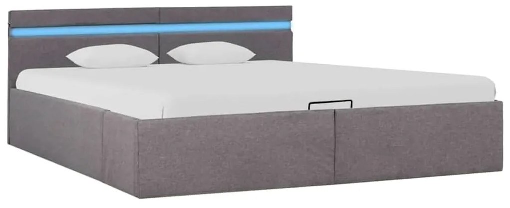 Cama hidráuli. arrumação LED 160x200cm tecido cinza-acastanhado