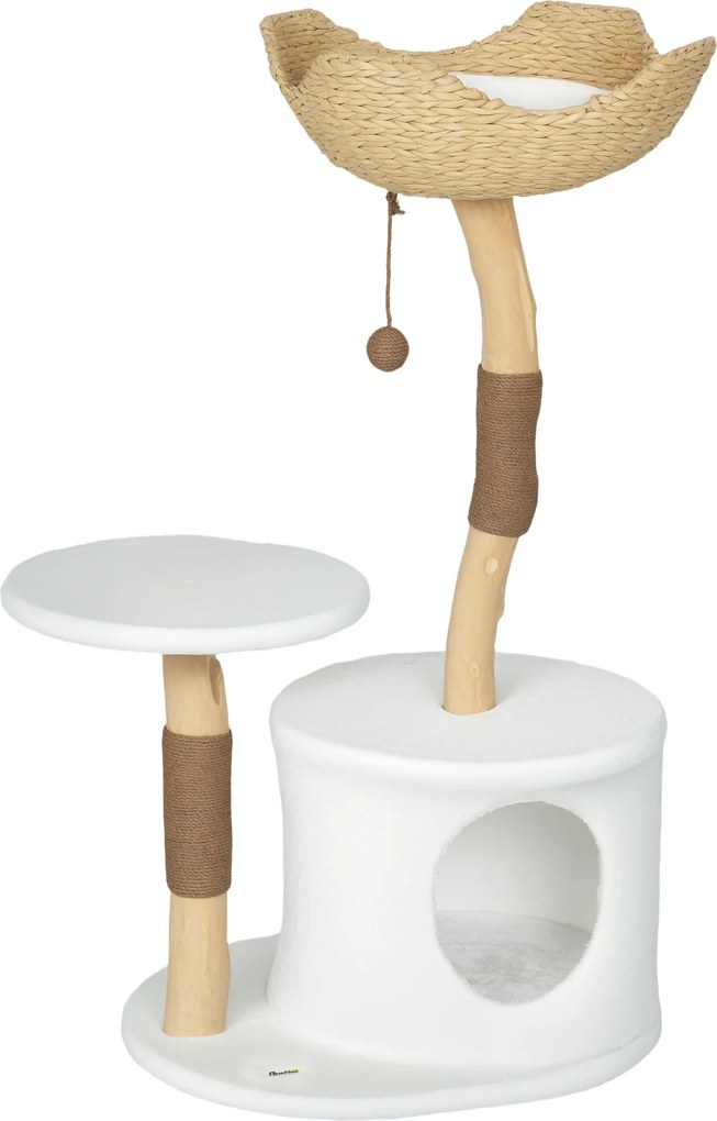 PawHut Arranhador para Gatos com Casa Plataforma Arranhador e Almofada Lavável 55x45x102 cm Branco | Aosom Portugal