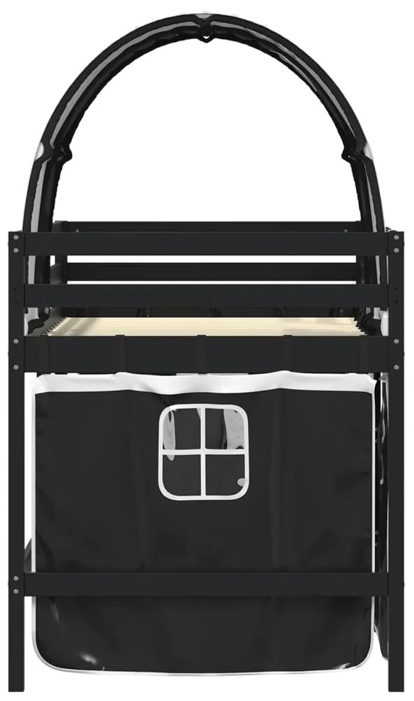 Cama alta criança c/ túnel 80x200 cm pinho maciço branco/preto