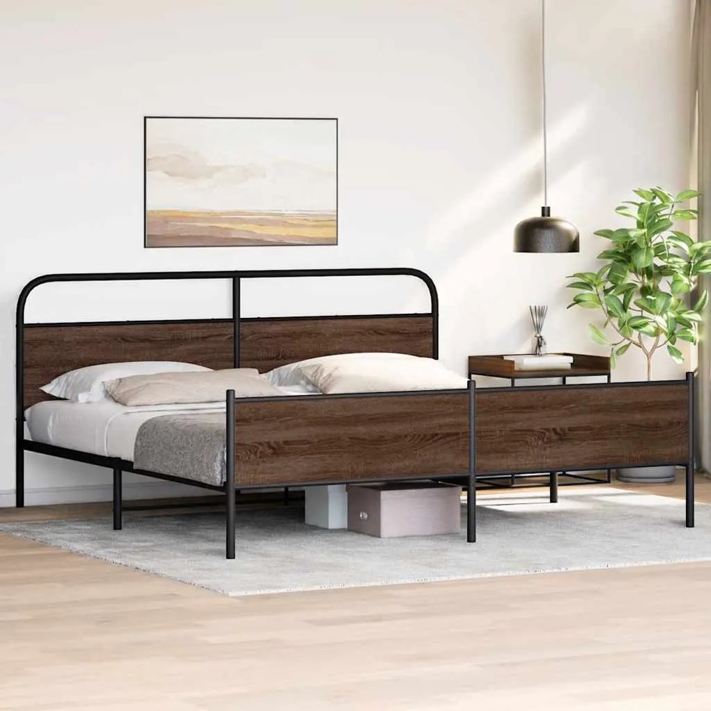 Estrutura cama sem colchão 180x200 cm metal carvalho castanho