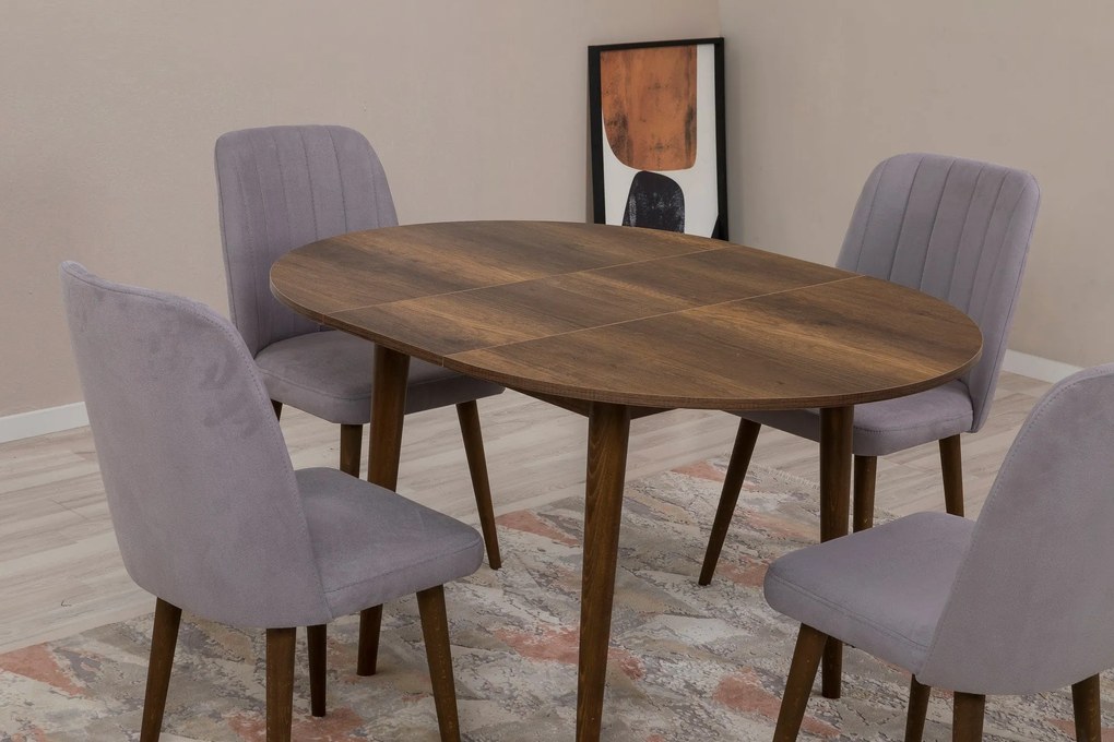 Conjunto de Mesa de Jantar Extensível Vina – Nogueira e Cinza – Mesa 1
