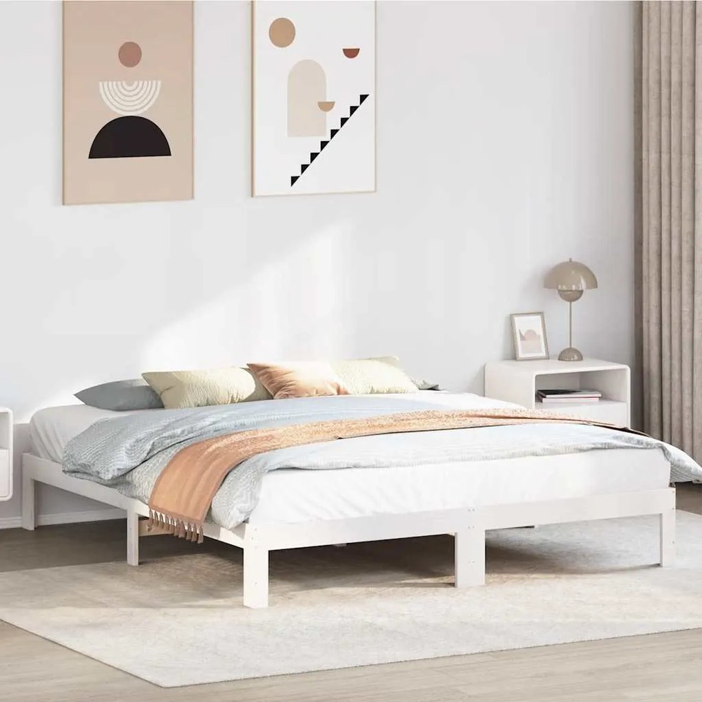 Cama sem colchão 180x200 cm madeira de pinho maciça branco