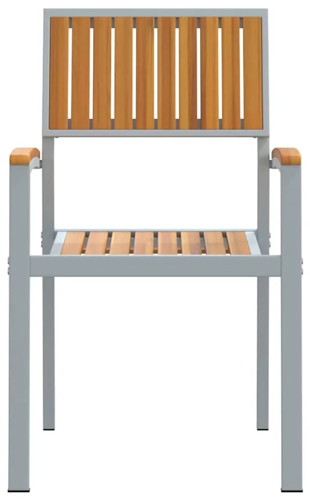 Conjunto de Cadeiras de Jardim Empilháveis 6 pcs Cinza Aço e Madeira d