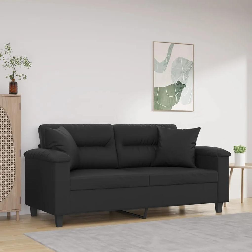Sofá 2 lugares + almofadas decoração 140 cm couro artif. preto