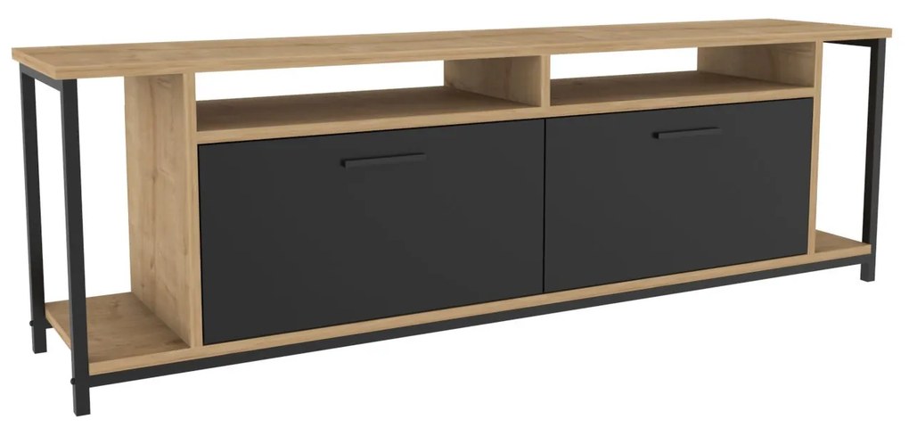 Móvel TV Omar – Carvalho/Preto – 160 cm x 35 cm x 50,8 cm