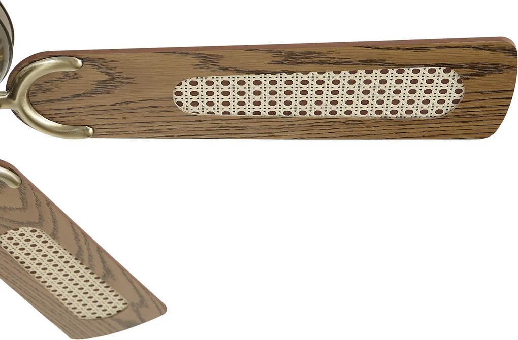 Ventilador de teto latão com impressão de madeira e rattan 105cm com interruptor de tração - Mistral Majas