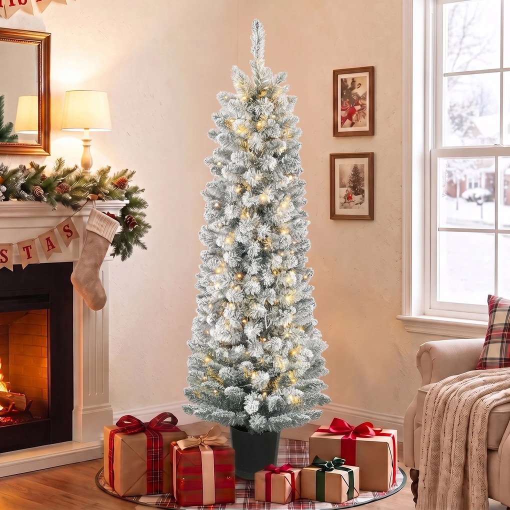 Árvore de Natal Nevada com 150 Luzes LED 150 cm 8 Modos 250 Pontas Verde e Branco