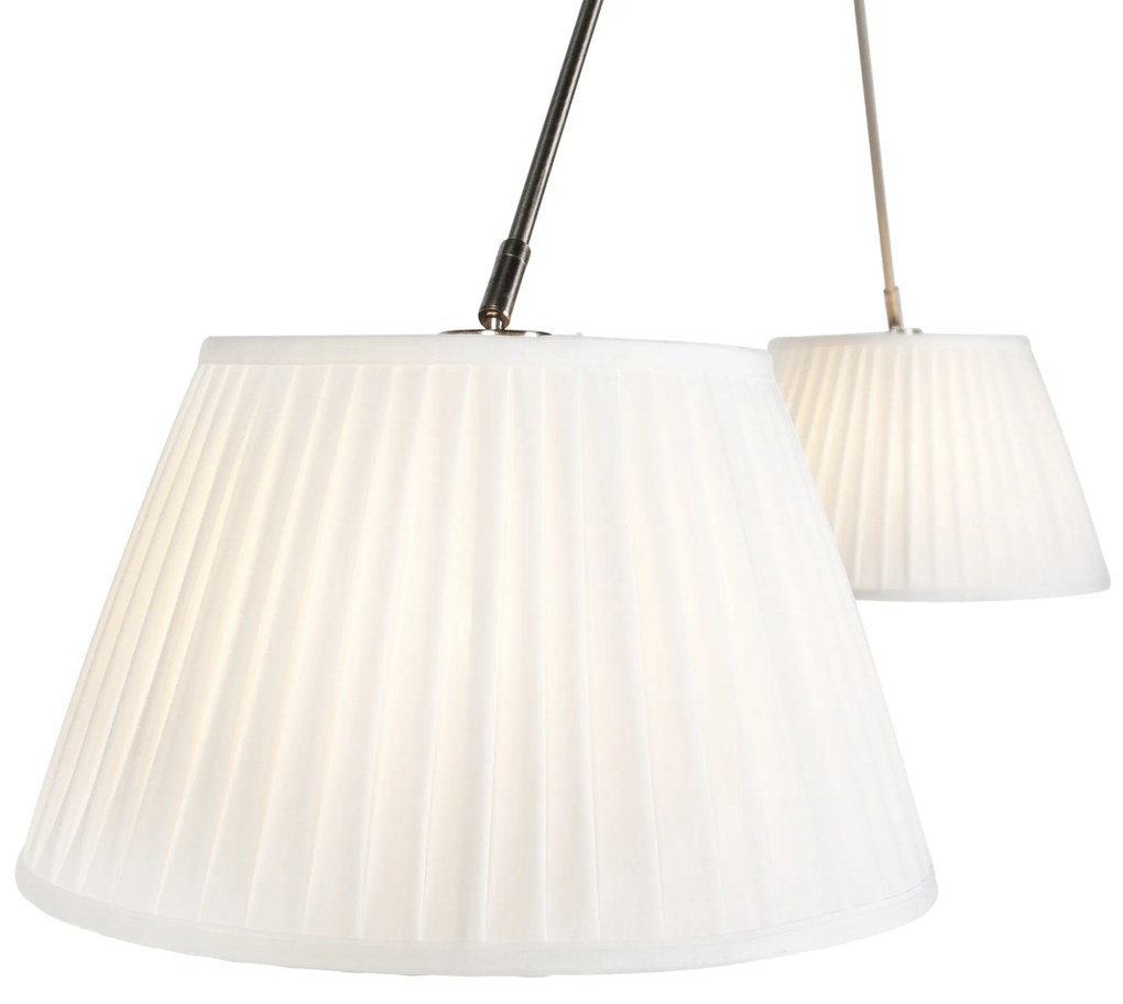 Candeeiro de suspensão em aço com abajures plissados creme 35 cm 2 luzes - Blitz Clássico / Antigo