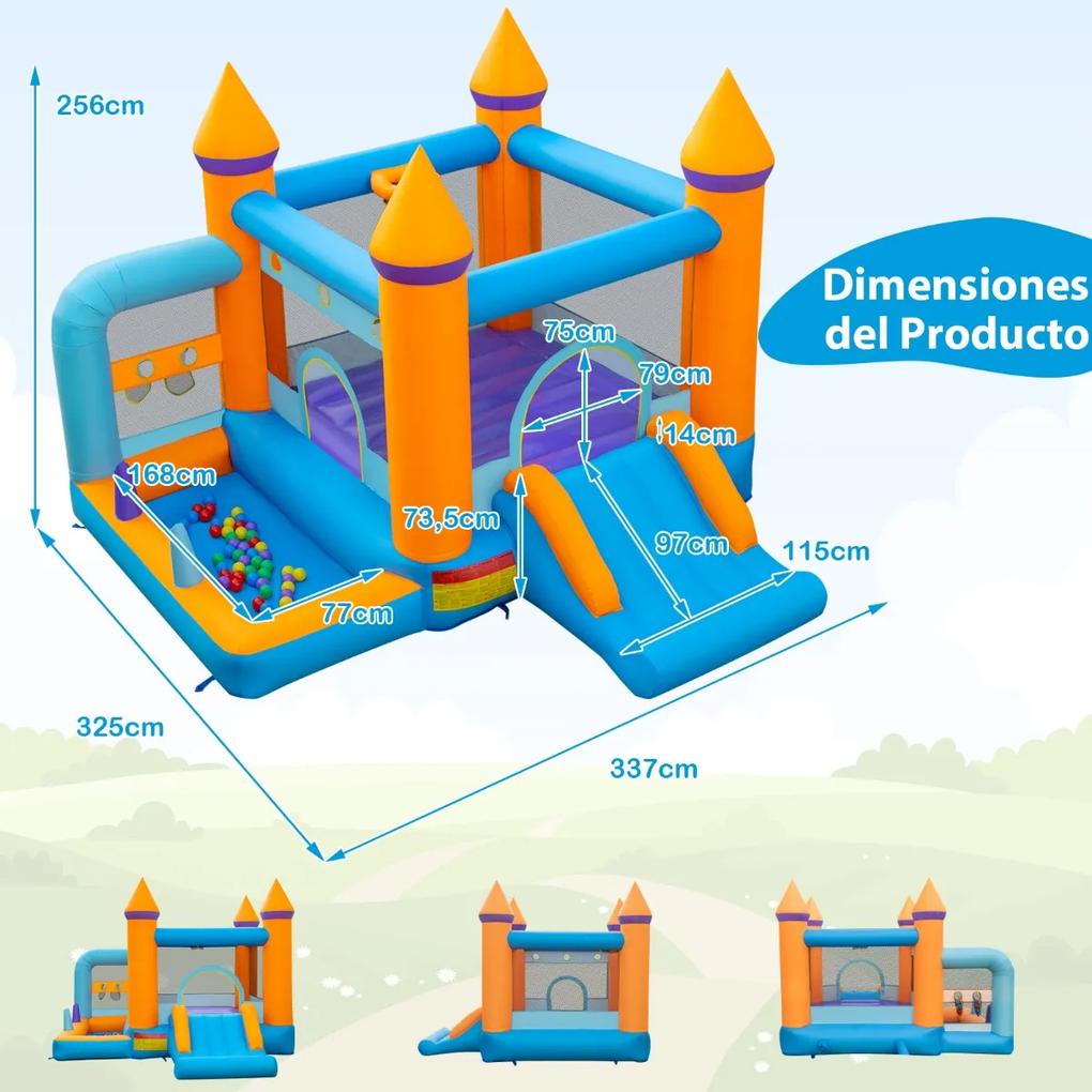 Castelo Insuflável para Crianças com ventilador piscina de bolas e Escorrega 337 x 325 x 256 cm