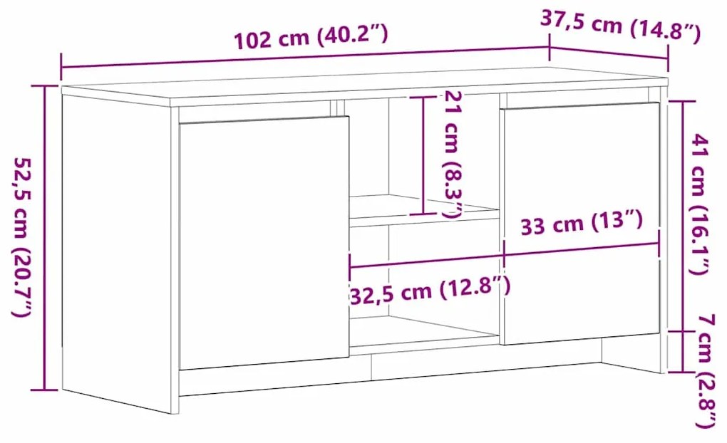 Armário de TV vidaXL Carvalho Preto 102x37,5x52,5 cm de Madeira de Eng