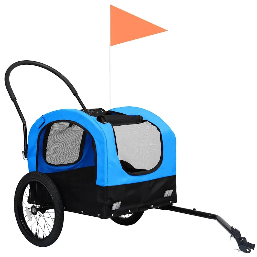 Reboque bicicletas/carrinho para animais 2-em-1 azul/preto