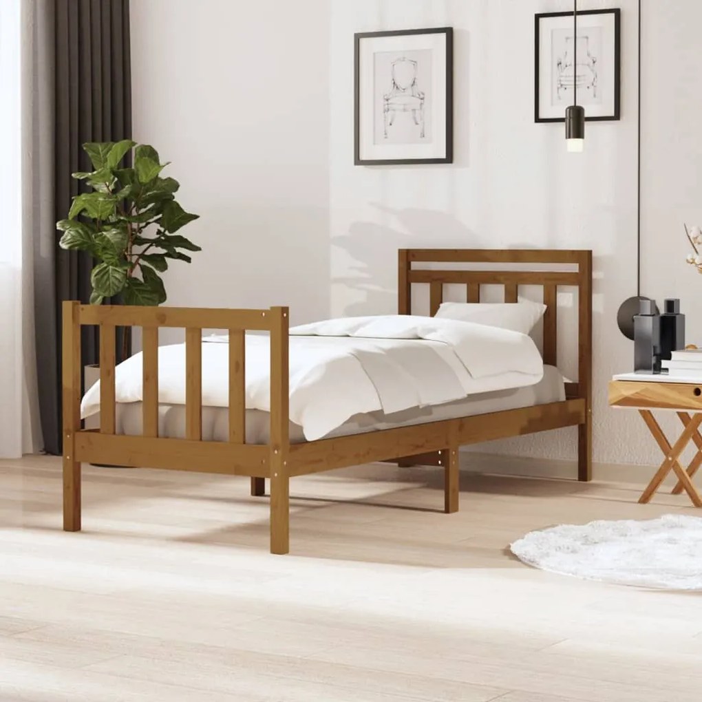 3100707 vidaXL Estrutura de cama 90x200 cm madeira maciça castanho mel