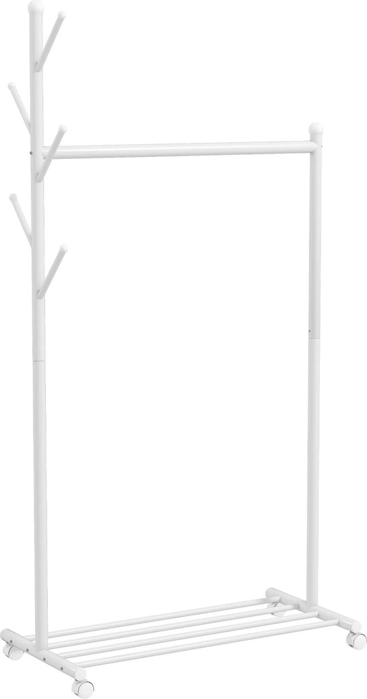 HOMCOM Charriot com Rodas 5 Ganchos Barra para Pendurar e Prateleira Inferior 86x43x171 cm Branco | Aosom Portugal