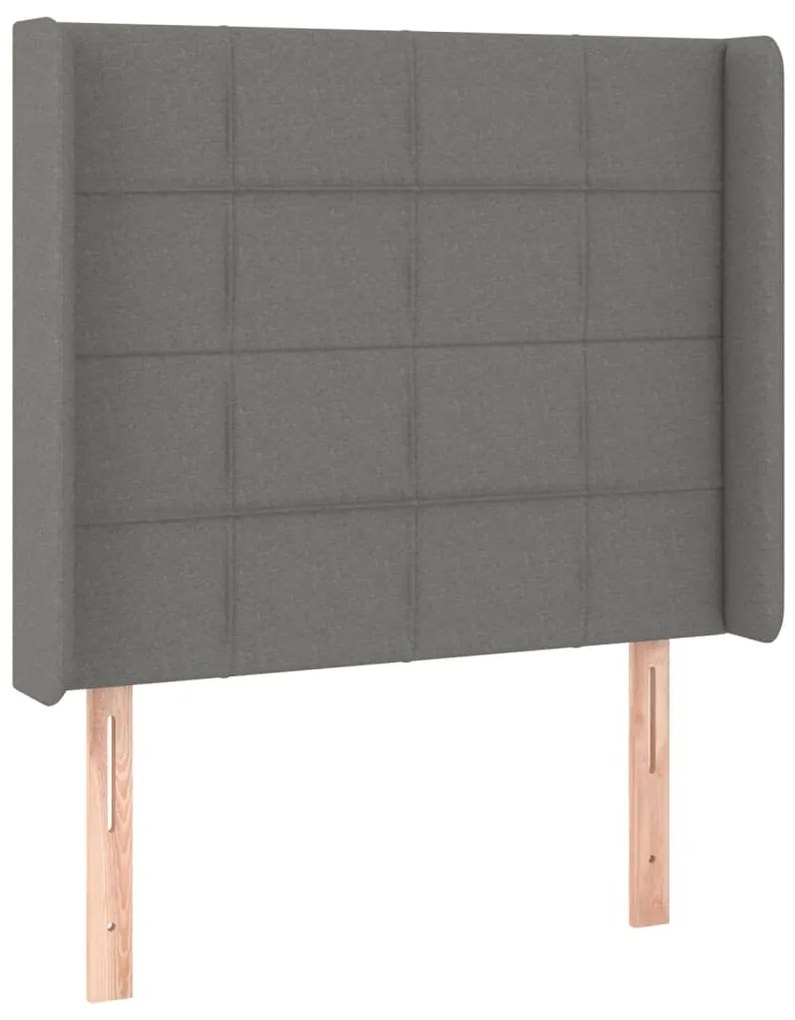 Cabeceira de cama c/ LED tecido 93x16x118/128 cm cinza-escuro