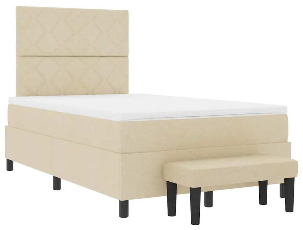 Cama Box com Colchão &amp; Banco Creme 120x200 cm Tecido