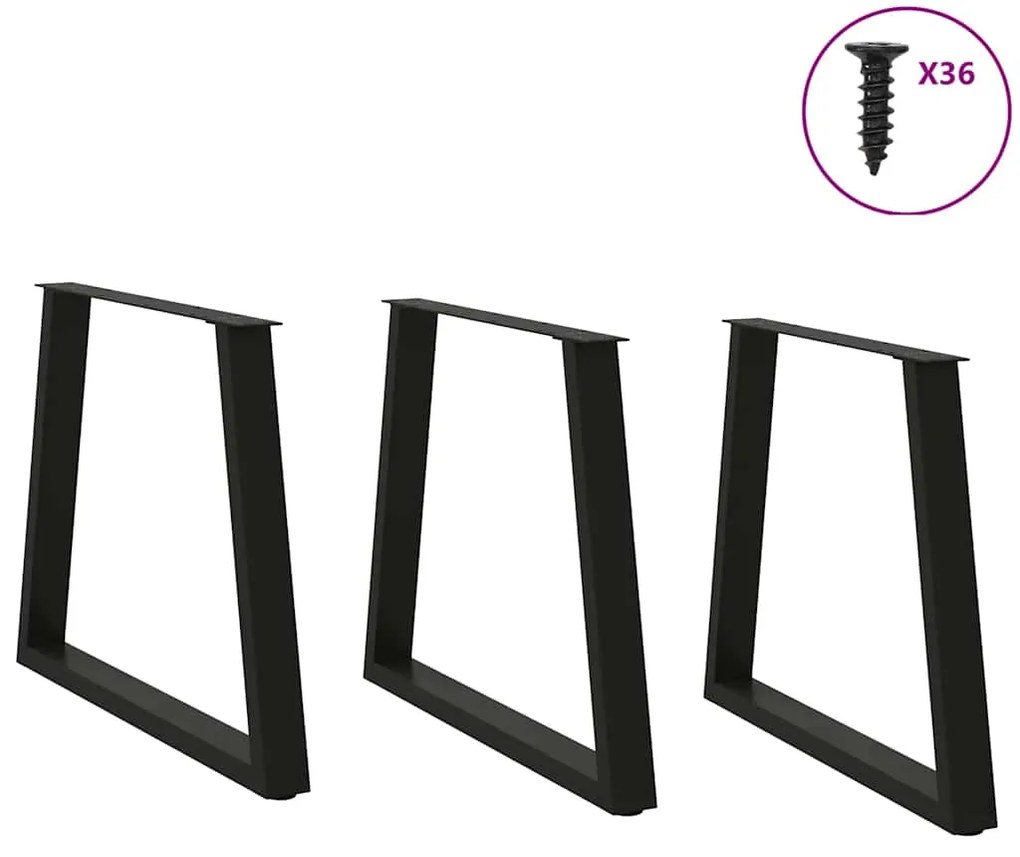 Pernas para mesa de jantar em V 3 peças, preto, 70x(72-73,3) cm, aço