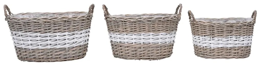 246831 vidaXL Cestos para vasos 3 pcs vime com forro em PE