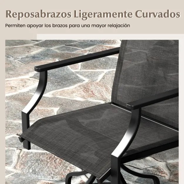 Conjunto de 2 cadeiras giratórias para jardim com braços em metal para exterior em tecido para jardim exterior piscina cinzento