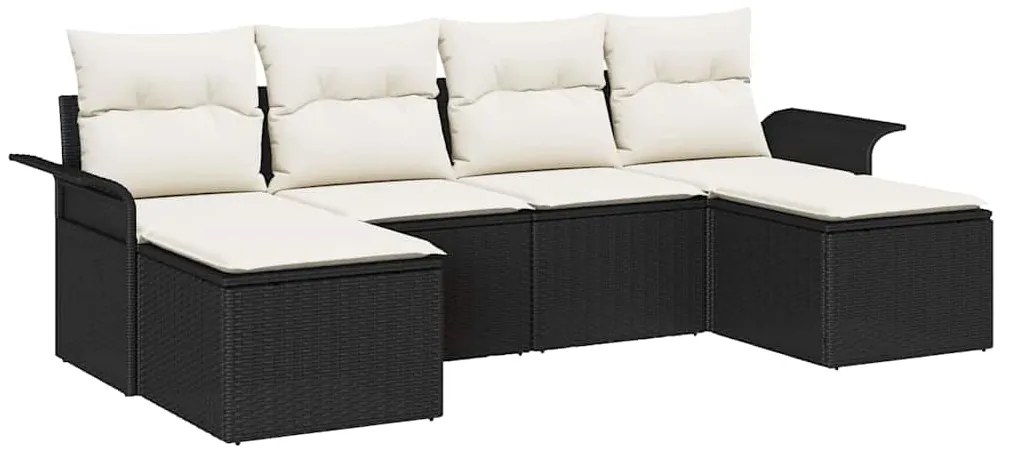 Sofá de Jardim 6 Peças com Almofadas Preto em Rattan Sintético