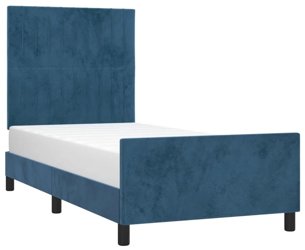 Estrutura de cama c/ cabeceira 90x200 cm veludo azul-escuro