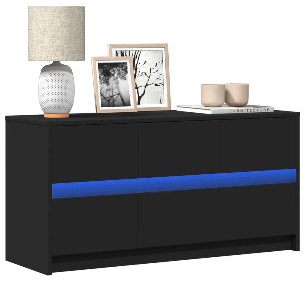 vidaXL Móvel de TV com luzes LED derivados de madeira preto