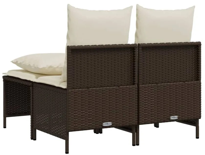 4 pcs conjunto sofás de jardim c/ almofadões vime PE castanho