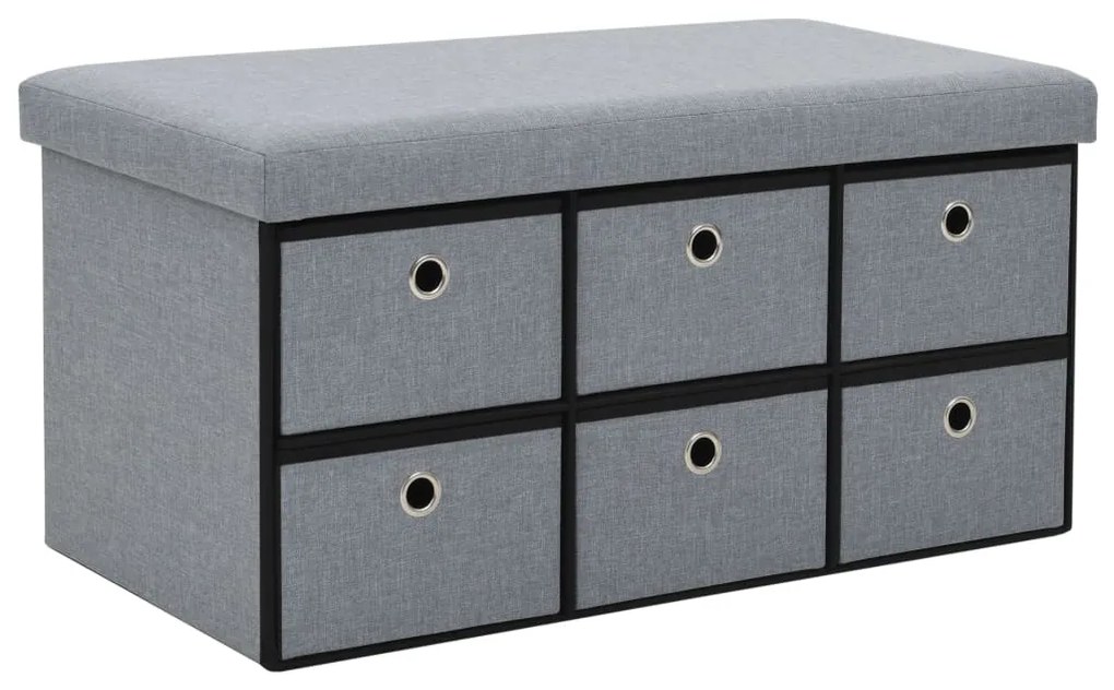 vidaXL Banco arrumação dobrável linho falso 76x38x38cm cinzento claro