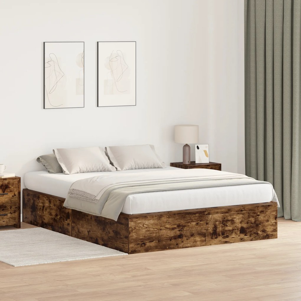 vidaXL Cama com Arrumação Carvalho Fumado 140x200 cm