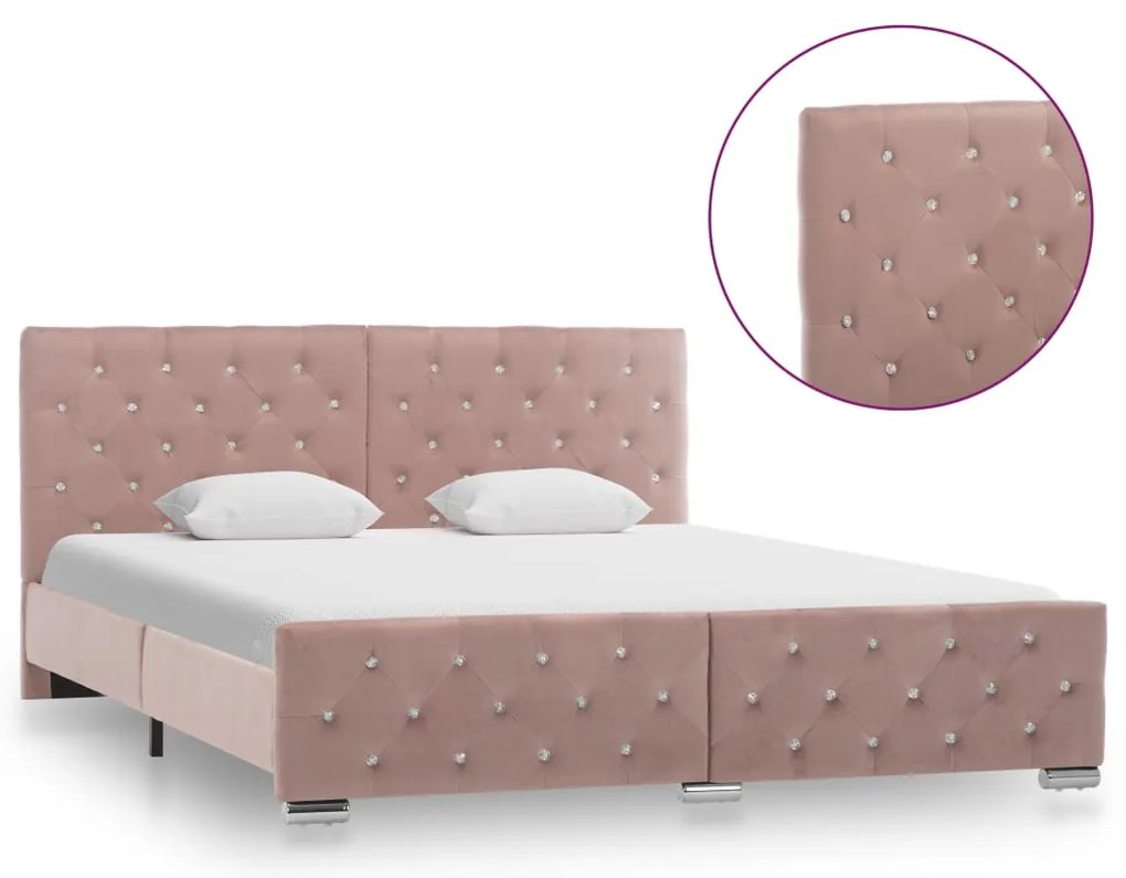 Estrutura de cama 160x200 cm veludo rosa