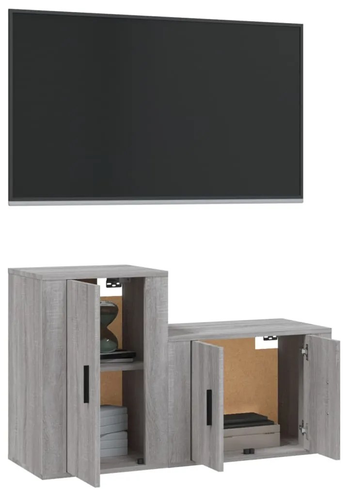 Conjunto móveis de TV 2 pcs madeira processada sonoma cinza