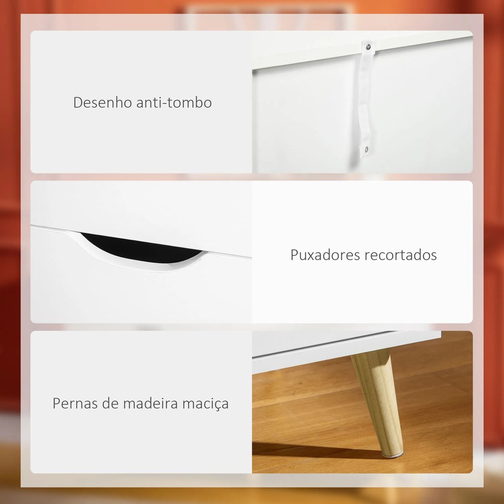 Cómoda com 6 Gavetas e Pés Elevados Cómoda para Dormitório Estilo Moderno Anti-Tombo 120x40x76 cm Branco