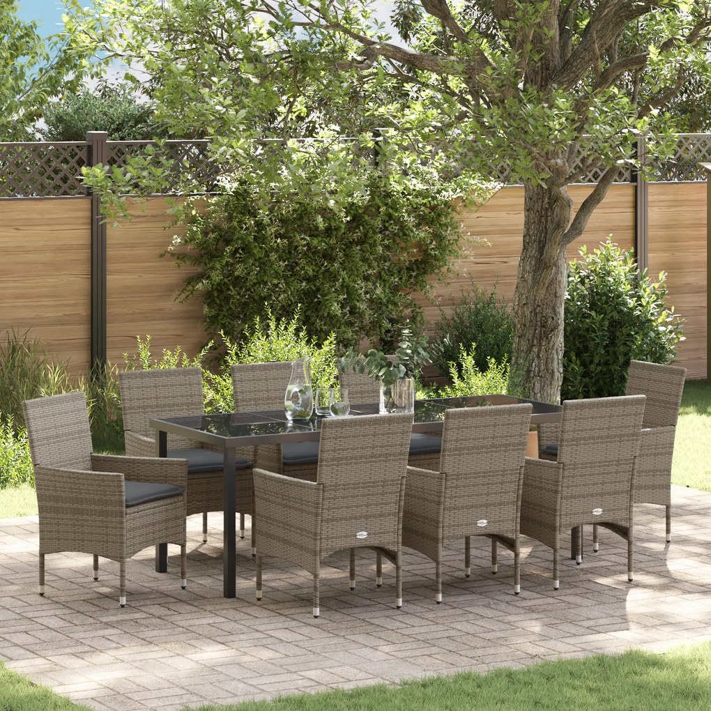 Conjunto de Jantar de Jardim vidaXL de 9 Peças com Almofadas Rattan Sintético Cinza