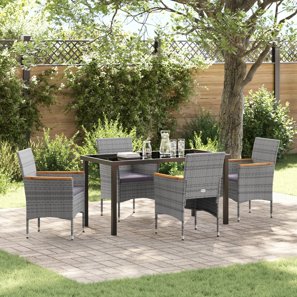 vidaXL Conjunto de Jantar para Jardim de 5 Peças - Vime Poliéster Cinza