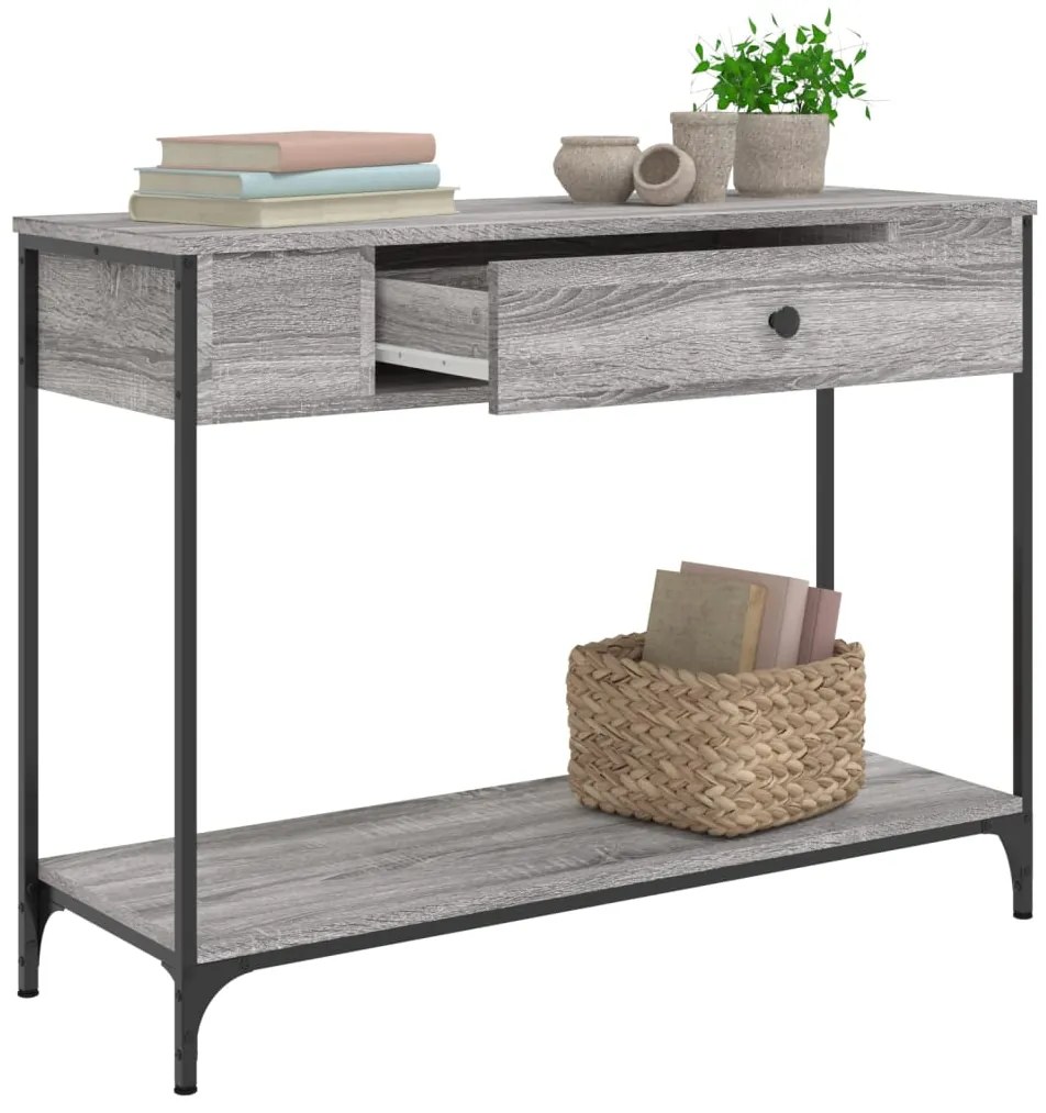 Mesa consola 100x34,5x75cm derivados de madeira cinzento sonoma