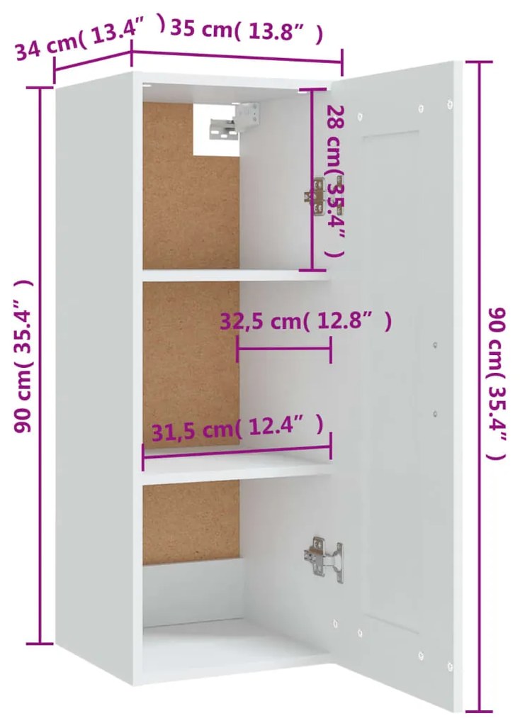 Armário suspenso 35x34x90 cm madeira processada branco