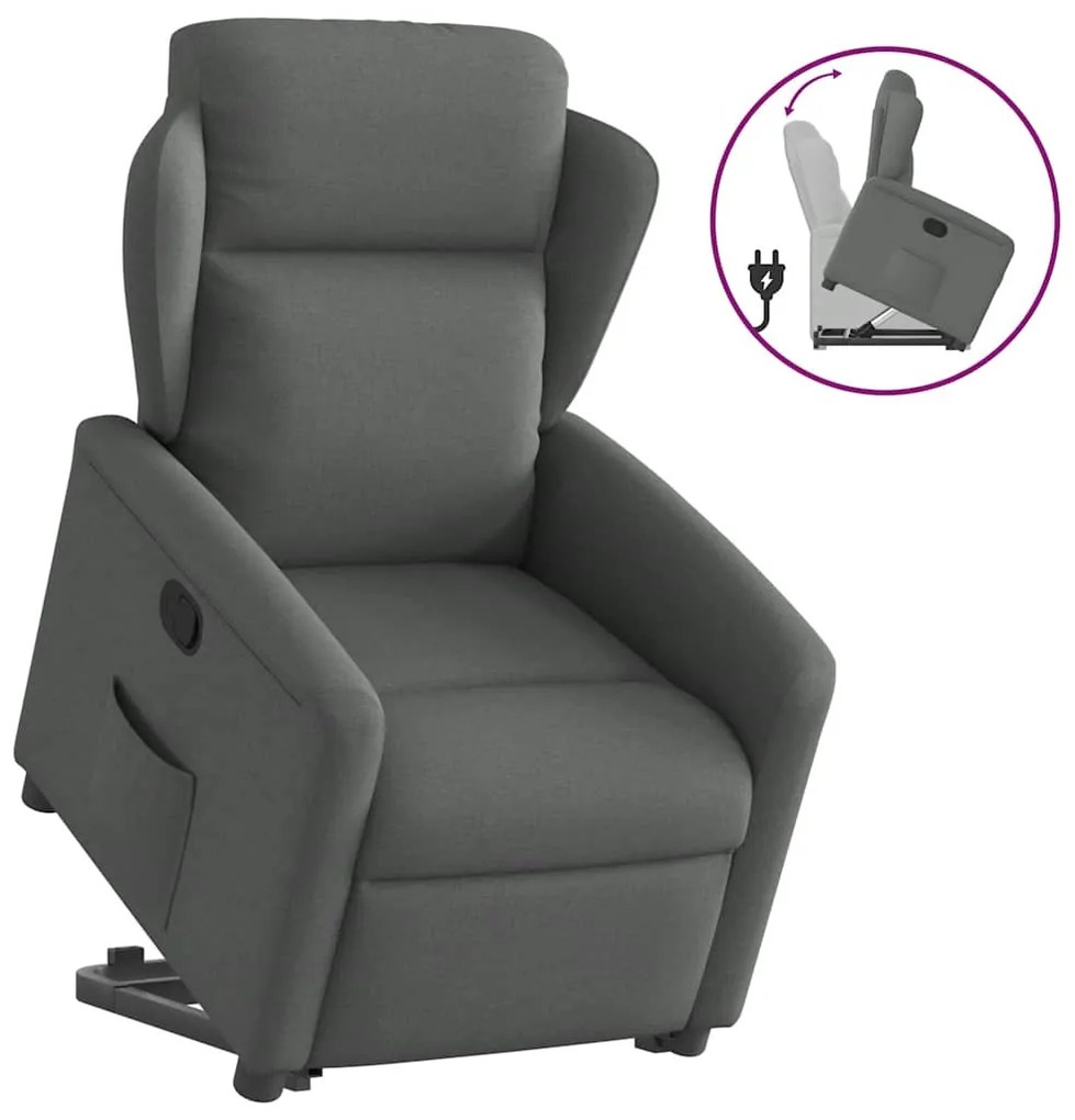 vidaXL Poltrona reclinável elevatória tecido cinzento-escuro