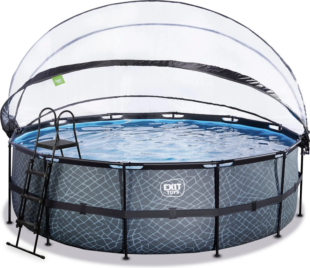 Piscina Redonda Stone ø450x122cm com bomba de filtro de areia e cúpula - Cinzenta