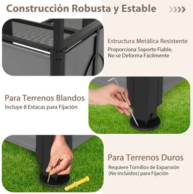 Tenda jardim com mesa de bar e 2 cadeiras dobráveis com prateleiras de metal para jardim 193 x 117 x 240 cm cinza