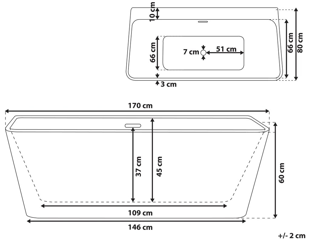 Banheira para parede em acrílico branco 170 x 80 cm HASSEL Beliani