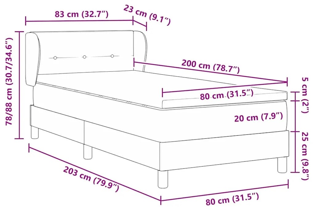 Cama Box Spring vidaXL com Colchão Azul 80x200 cm Tecido