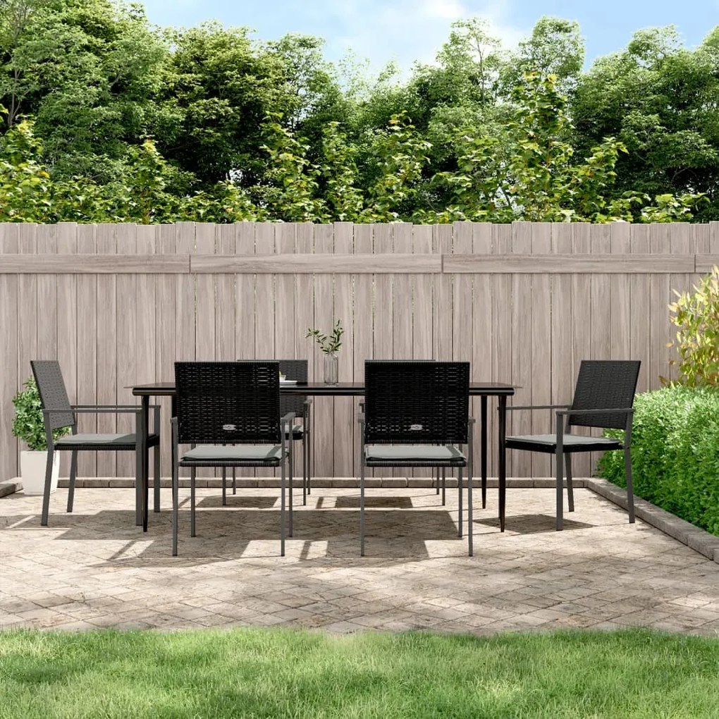 vidaXL 7 pcs conjunto de jantar p/ jardim c/ almofadões vime PE e aço