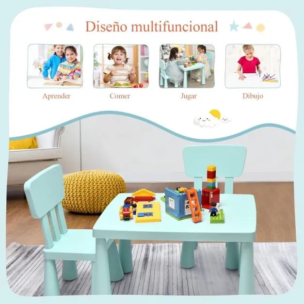 Conjunto de mesa e cadeira para crianças de 1 a 7 anos para atividades escolares, carga máxima de 50 kg, verde