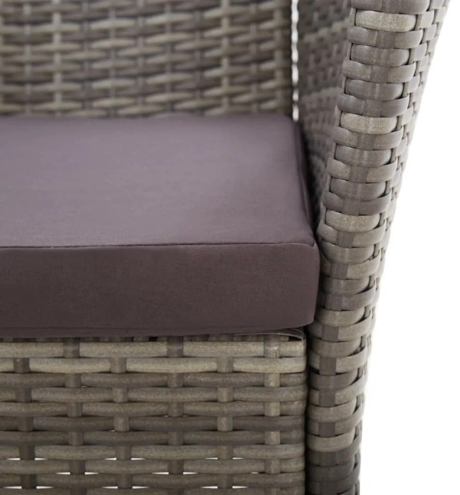 Cadeiras de jardim 2 pcs c/ almofadões vime PE cinzento