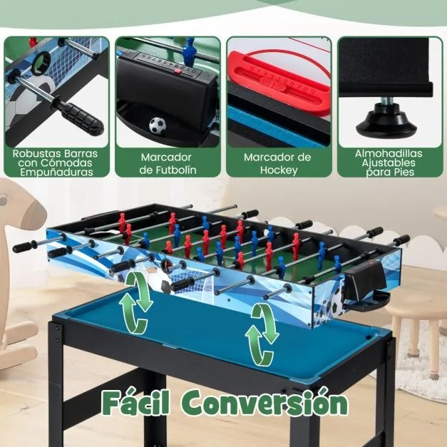 Conjunto de mesas multi-jogo 14 em 1 Kit combinado de basquetebol e matraquilhos com hóquei Bilhar Ténis de mesa Bowling Shuffleboard Xadrez Damas e G