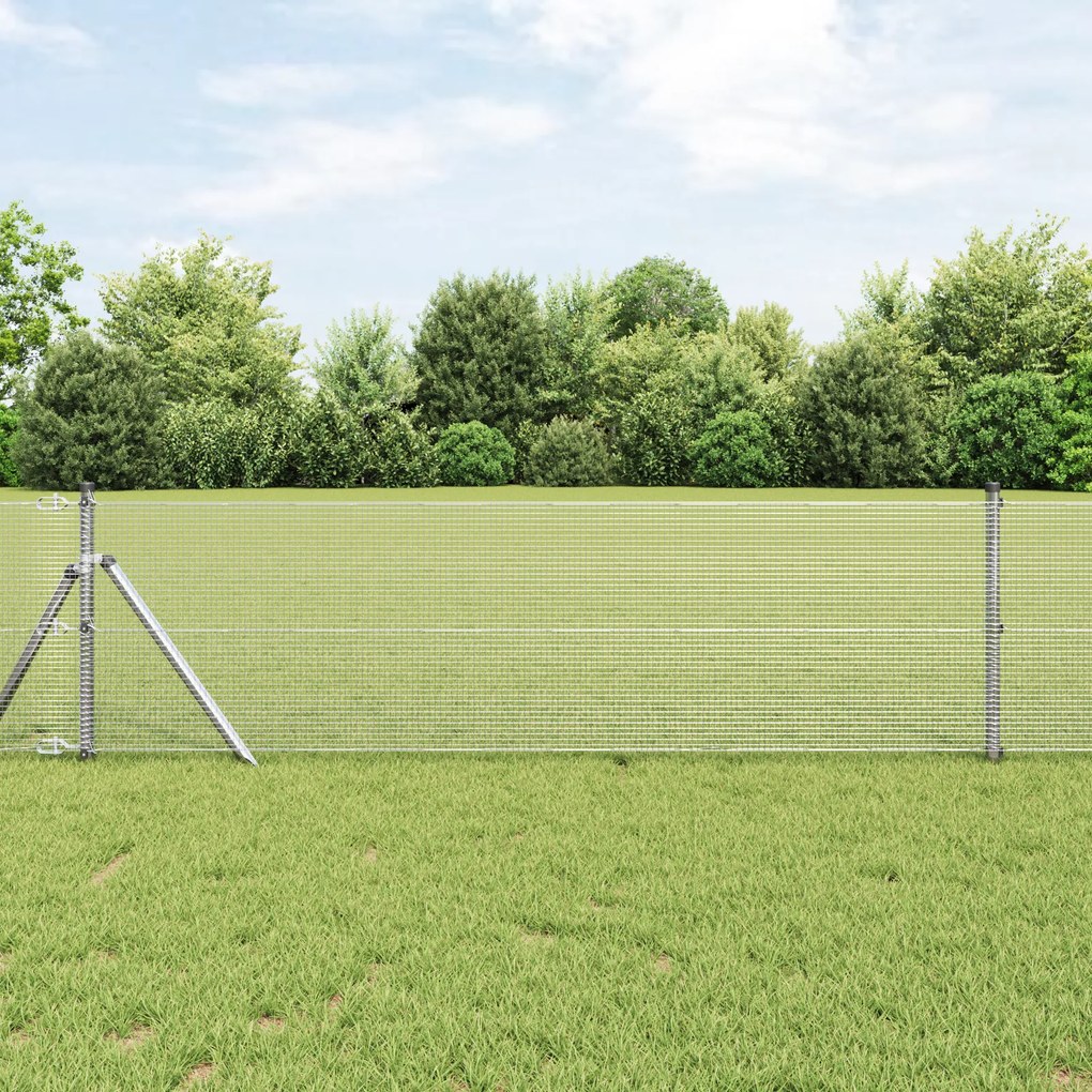 Cerca de Fios Soldados com 7 Postes 0.8x10 m Aço Galvanizado