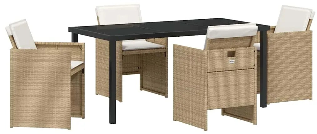 Conjunto de Jantar de Jardim com 5 Peças e Almofadas Beje em Rattan Si